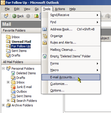outlook2003 email account