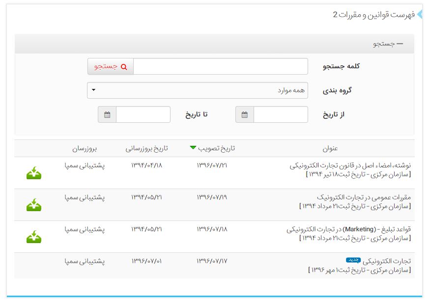 کادر پویا فهرست قوانین و مقررات 2