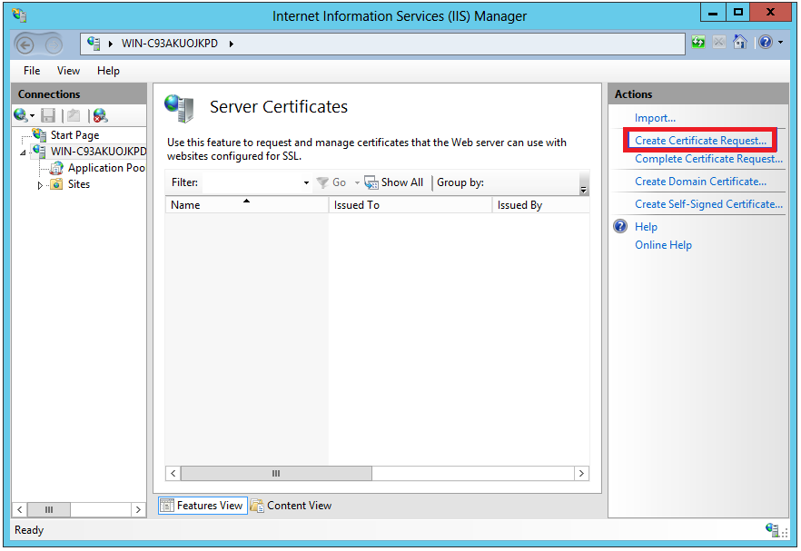 IIS create certificate