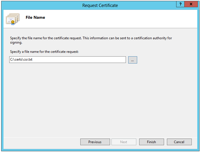 IIS csr generation specify file name